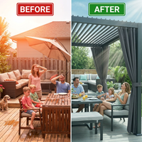 12X20 Louvered Pergola,Dark Grey Aluminum Frame with Adjustable Rainproof Roof, Featuring Waterproof Curtains and Nets — Before & After