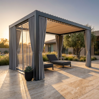 12X20 Louvered Pergola,Dark Grey Aluminum Frame with Adjustable Rainproof Roof, Featuring Waterproof Curtains and Nets — Studio Shot