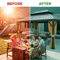 14 Ft. X 20 Ft. Double Galvanized Steel Roof Aluminum Frame Outdoor Patio Hardtop Gazebo with Netting and Curtains — Before & After