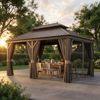 14 Ft. X 20 Ft. Double Galvanized Steel Roof Aluminum Frame Outdoor Patio Hardtop Gazebo with Netting and Curtains — Studio Shot