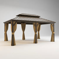 14 Ft. X 20 Ft. Double Galvanized Steel Roof Aluminum Frame Outdoor Patio Hardtop Gazebo with Netting and Curtains — Studio Shot