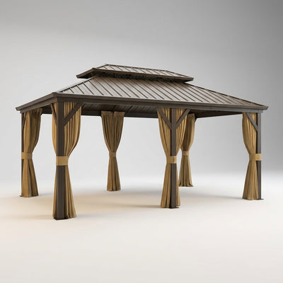 Hardtop Gazebo Built for All-Weather Protection, 14x20 Double Steel Roof, Aluminum Frame, Curtains & Netting