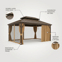 14 Ft. X 20 Ft. Double Galvanized Steel Roof Aluminum Frame Outdoor Patio Hardtop Gazebo with Netting and Curtains — infographic
