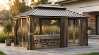 14 Ft. X 20 Ft. Double Galvanized Steel Roof Aluminum Frame Outdoor Patio Hardtop Gazebo with Netting and Curtains — Lifestyle