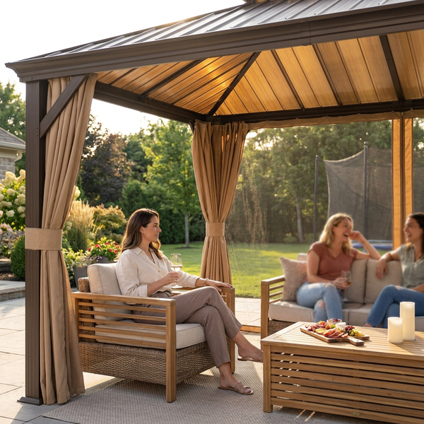 Hardtop Gazebo Built for All-Weather Protection, 14x20 Double Steel Roof, Aluminum Frame, Curtains & Netting