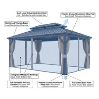 14 Ft. X 20 Ft. Double Galvanized Steel Roof Aluminum Frame Outdoor Patio Hardtop Gazebo with Netting and Curtains — How It Works