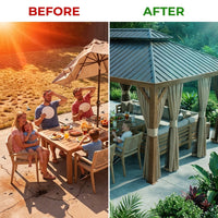 14 Ft. X 22 Ft. Double Galvanized Steel Roof Aluminum Wood-Looking Frame Outdoor Patio Hardtop Gazeb — Before & After