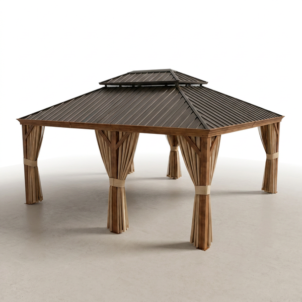 Outdoor Patio Gazebo Designed for Large Gatherings, 14x22 Ft, Double Galvanized Steel Roof, Aluminum Frame