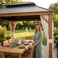 14 Ft. X 22 Ft. Double Galvanized Steel Roof Aluminum Wood-Looking Frame Outdoor Patio Hardtop Gazeb — Lifestyle