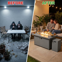 50000 BTU Coating Steel Propane Fire Pit Table in Gray Rectangular Modern Outdoor Gas Fire Table with Tank Holder — Before & After