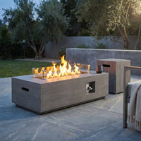 50000 BTU Coating Steel Propane Fire Pit Table in Gray Rectangular Modern Outdoor Gas Fire Table with Tank Holder — Studio Shot