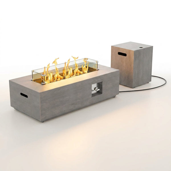 50000 BTU Coating Steel Propane Fire Pit Table in Gray Rectangular Modern Outdoor Gas Fire Table with Tank Holder — Studio Shot