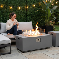 50000 BTU Coating Steel Propane Fire Pit Table in Gray Rectangular Modern Outdoor Gas Fire Table with Tank Holder — Lifestyle