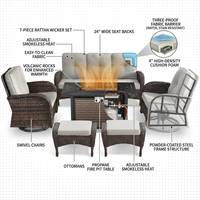 7 Piece Outdoor Patio Furniture Set, Patio Furniture Set with Fire Pit Table Rattan Wicker Patio Furniture Set, Brown Wicker & Beige Cushion — How It Works