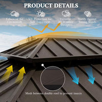 14 Ft. X 22 Ft. Double Galvanized Steel Roof Aluminum Wood-Looking Frame Outdoor Patio Hardtop Gazeb