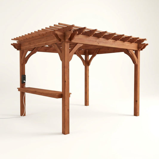 Ashland 10 Ft. X 14 Ft. All Cedar Wood Outdoor Pergola Shade Structure with Bar and Electric — Studio Shot