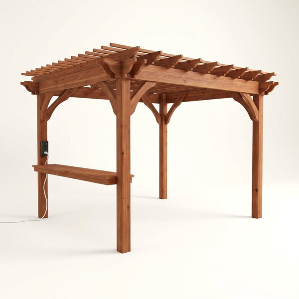 Ashland 10 Ft. X 14 Ft. All Cedar Wood Outdoor Pergola Shade Structure with Bar and Electric — Studio Shot
