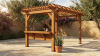 Ashland 10 Ft. X 14 Ft. All Cedar Wood Outdoor Pergola Shade Structure with Bar and Electric — Lifestyle