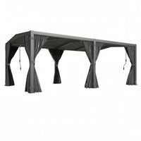 Aluminum Pergola Built to Withstand All Weather, 12x20 Louvered Roof, Dark Grey Frame, Waterproof Curtains